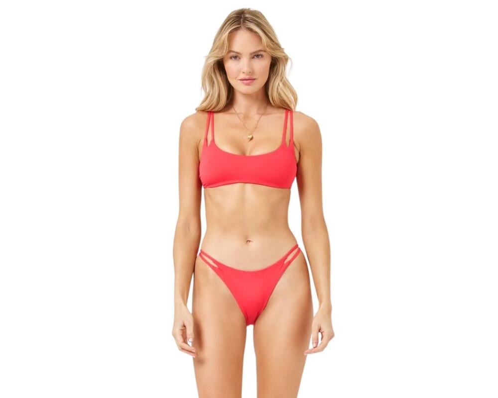 L*Space Wilder Hot Cherry Strappy Cut Out Bitsy Bikini Swimsuit Bottoms Size S